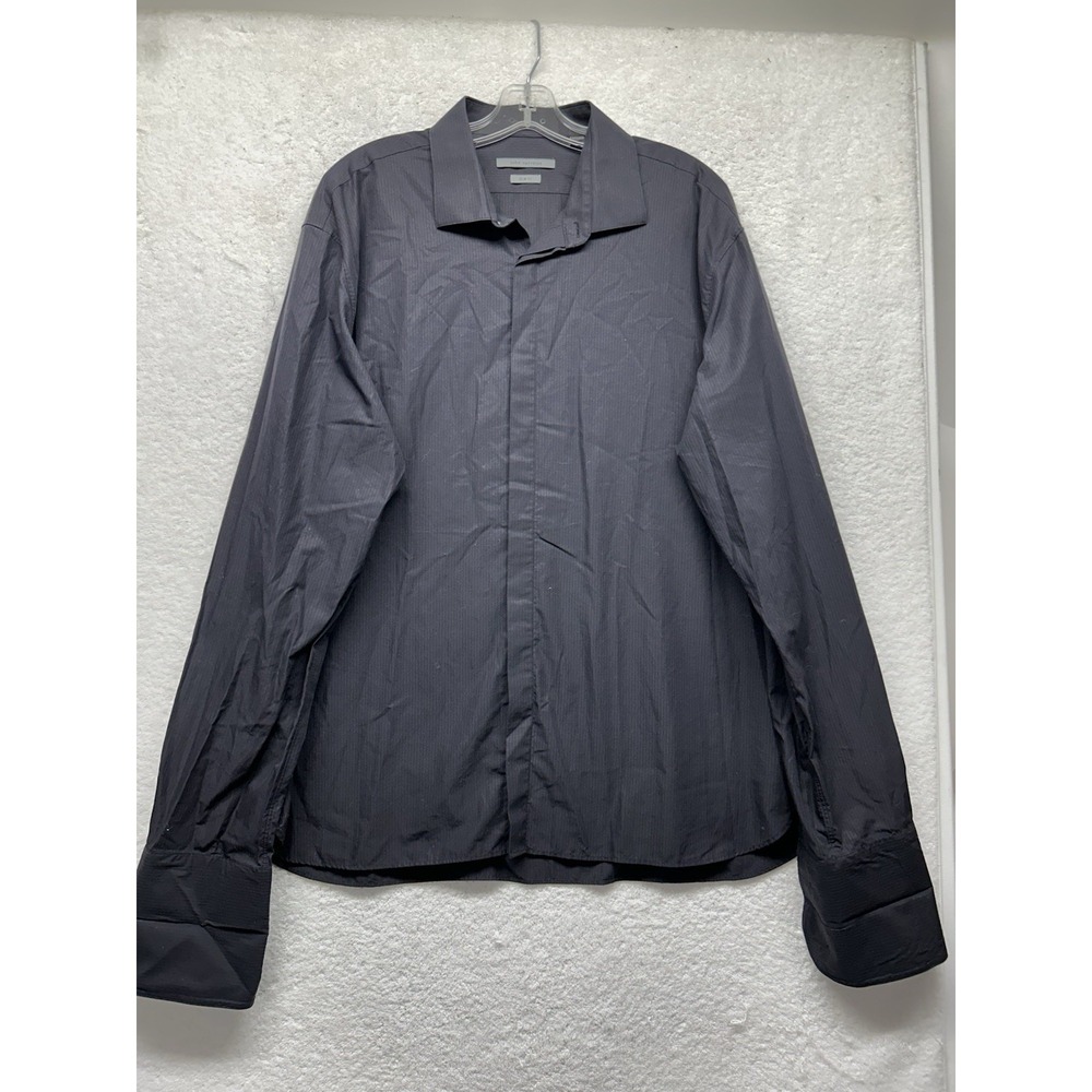 John Varvatos Mens Size 17.5 Black Long Sleeve Hidden Button Up Shirt (U5)
